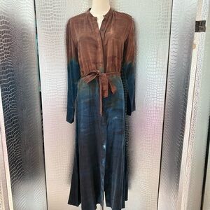 Elegant Brown and Blue Tie-Dye Maxi Dress